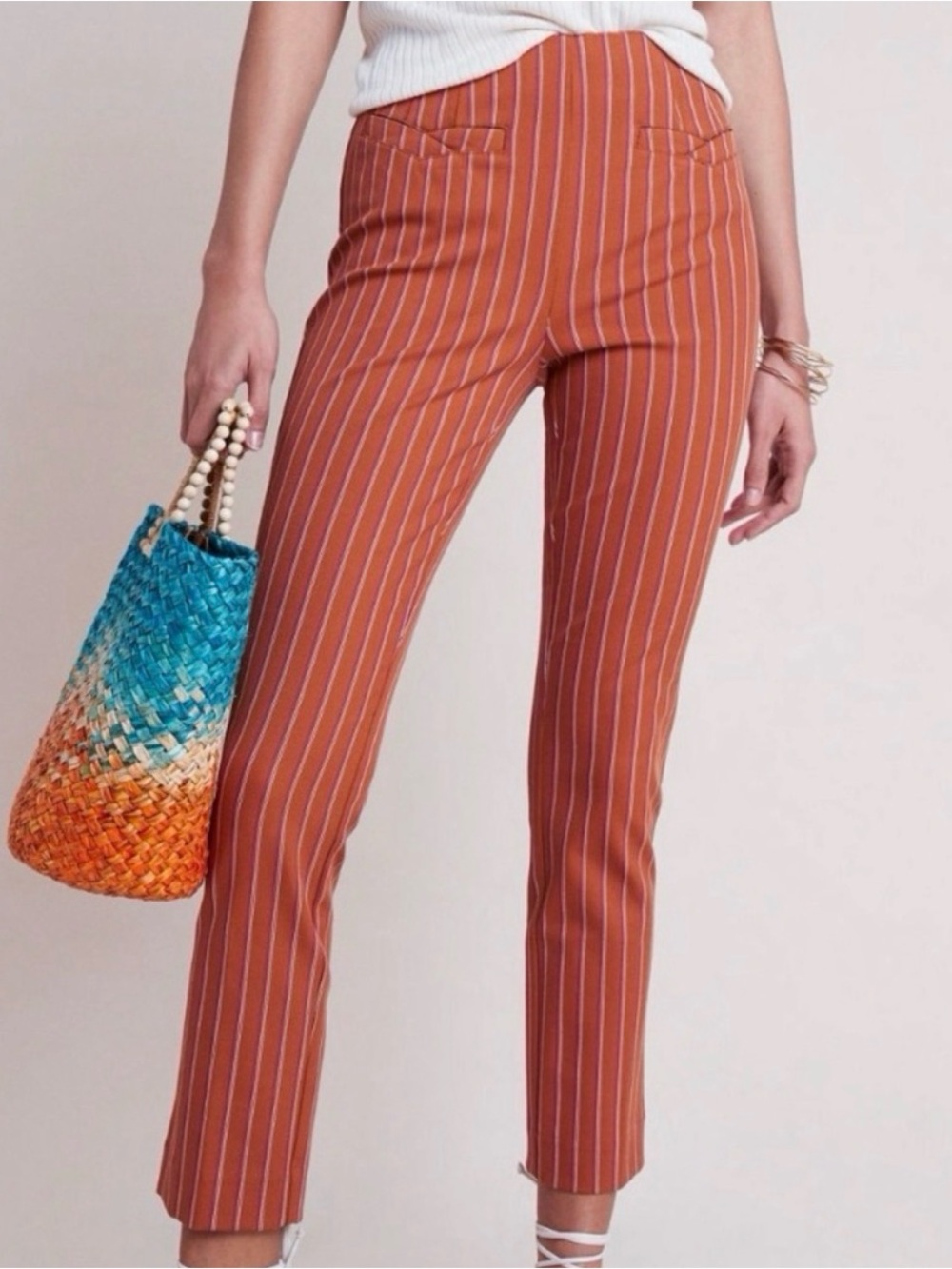 Anthropologie Rust Pinstripe Ankle Pants